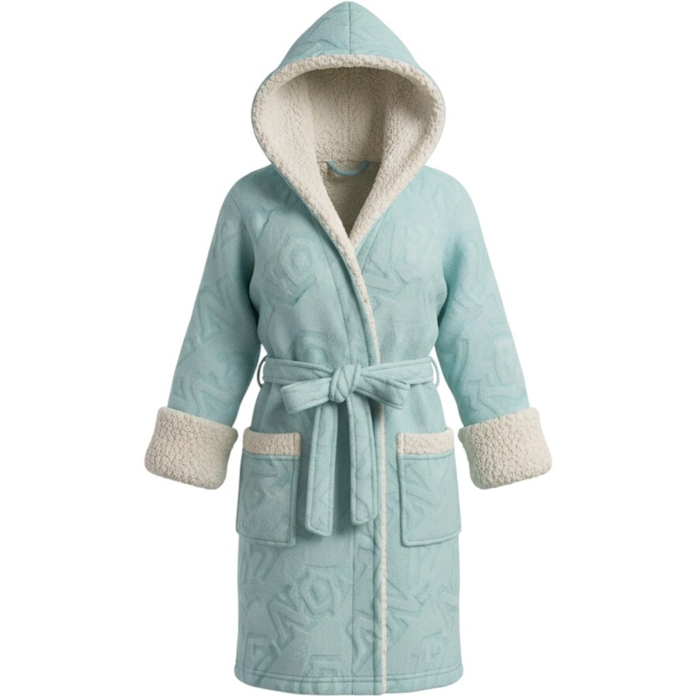 Victorias Secret PINK Plush Fleece Robe ML Mint Green Sherpa Hood Fluffy Belted